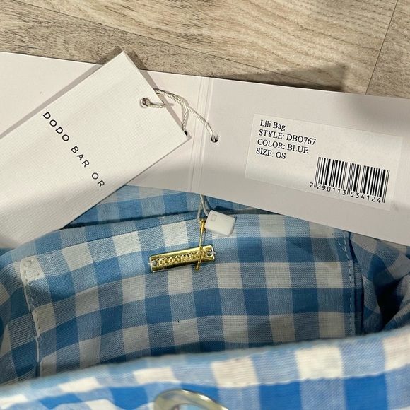 NWT Dodo Bar Or Lili Bag 100% Cotton Tote Purse Blue Purple Embroidered Checker - Picture 6 of 9